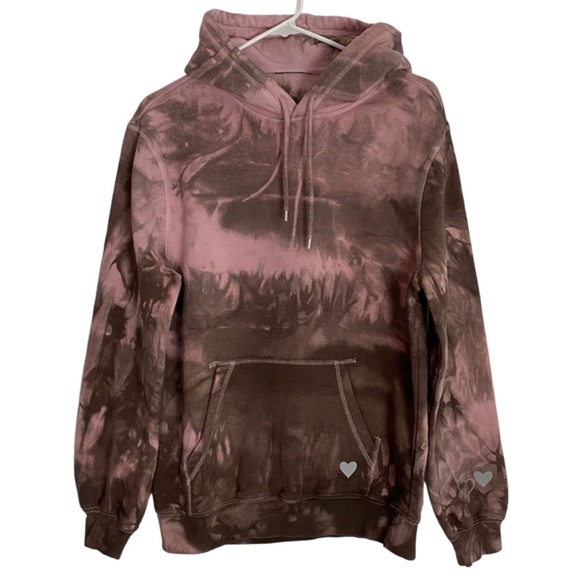 Custom Tie Dye Reflective Heart Pullover Sweatshirt Hoodie wPocket Womens Medium - Picture 1 of 13